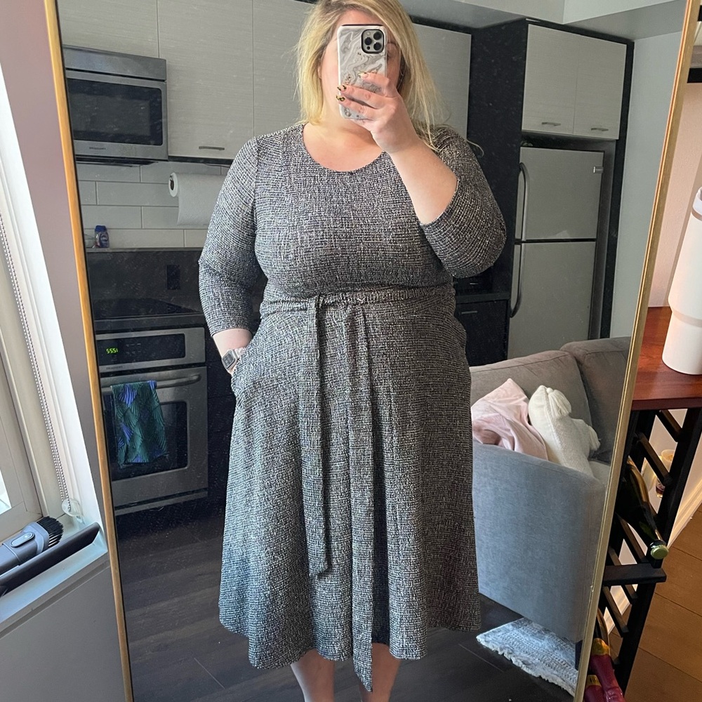 Lane Bryant 3/4 Sleeve Straight Hem Tie-Waist Dress